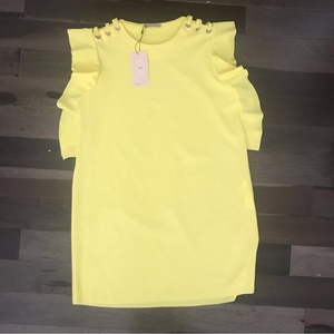 NWT Zara Flutter Sleeve Yellow Dress L‎